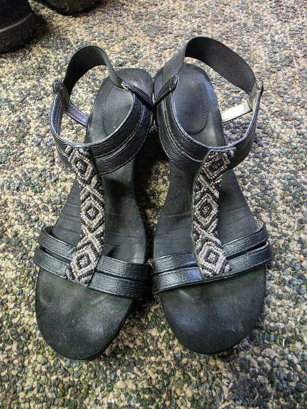 Black Beaded Wedge Sandals